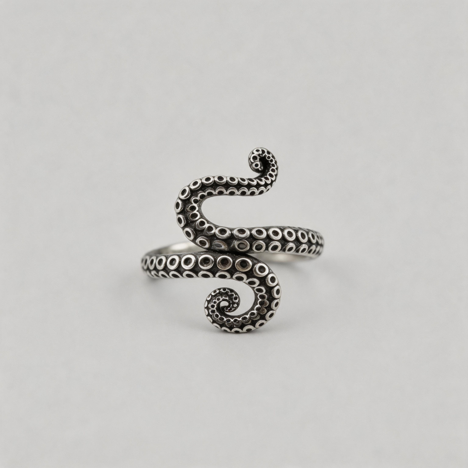 ABYSSAL EMBRACE. Octopus Tentacle Wrap Ring - Silver