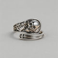 SHADOWED ROSE. Gothic Skull & Rose Wrap Ring - Silver