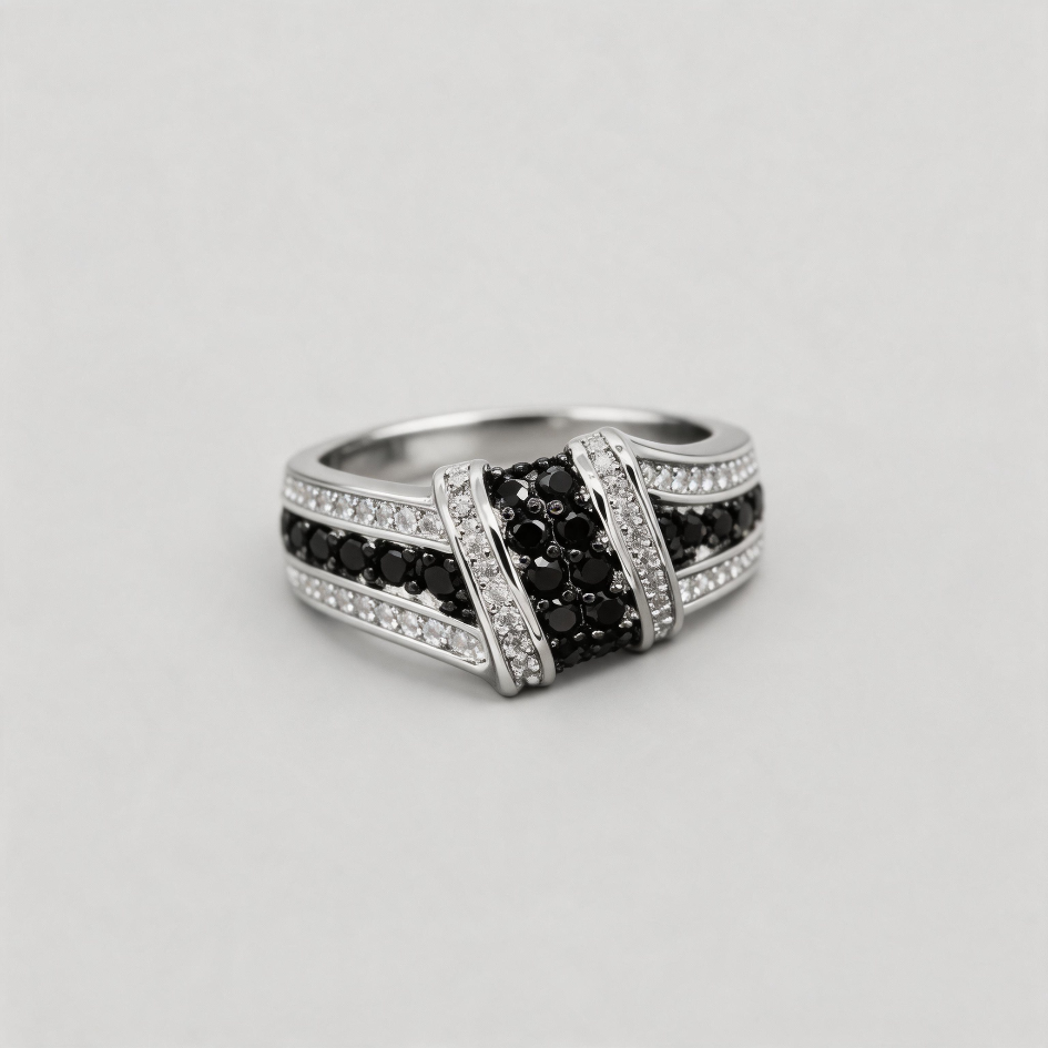 ETERNAL WHISPER. Black & White Diamond Intertwined Ring