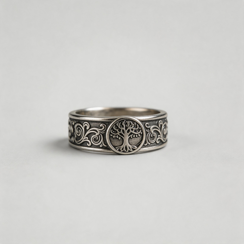 YGGDRASIL CHRONICLE — Celtic Tree of Life Oxidized Silver Band