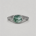 ETERNAL VEIL. Moss Agate Braided Ring - Silver