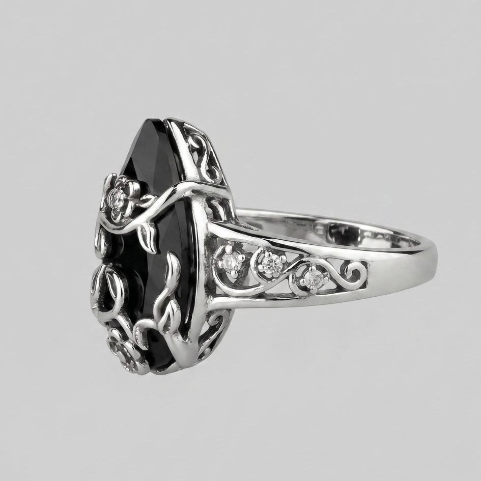 MIDNIGHT VINE.  Garden Dark Secret  Ring - Silver