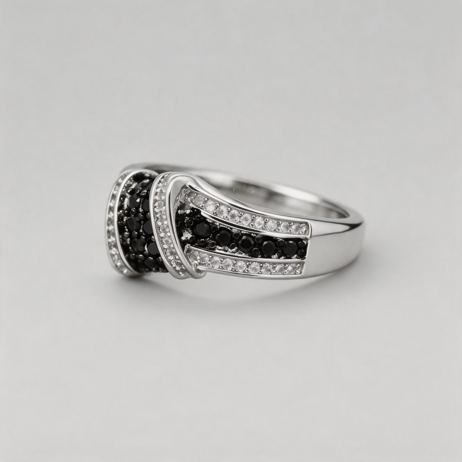ETERNAL WHISPER. Black & White Diamond Intertwined Ring