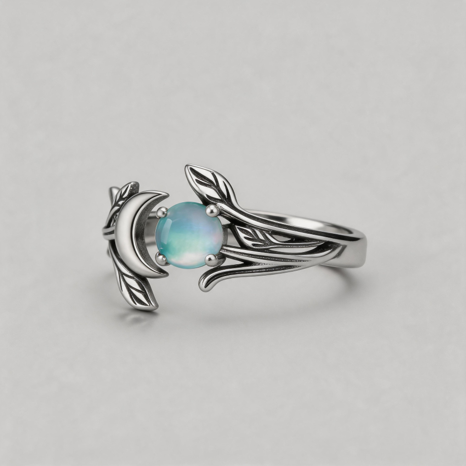MOONLEAF GLOW.Sterling Silver Moonstone Ring