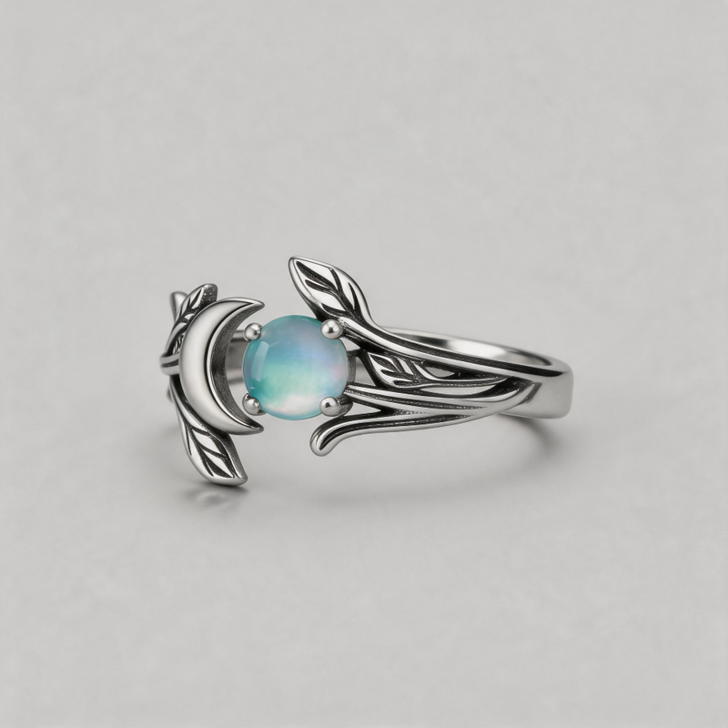 MOONLEAF GLOW.Sterling Silver Moonstone Ring