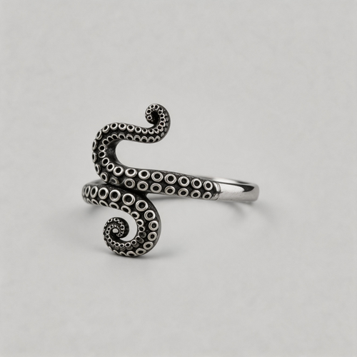 ABYSSAL EMBRACE. Octopus Tentacle Wrap Ring - Silver