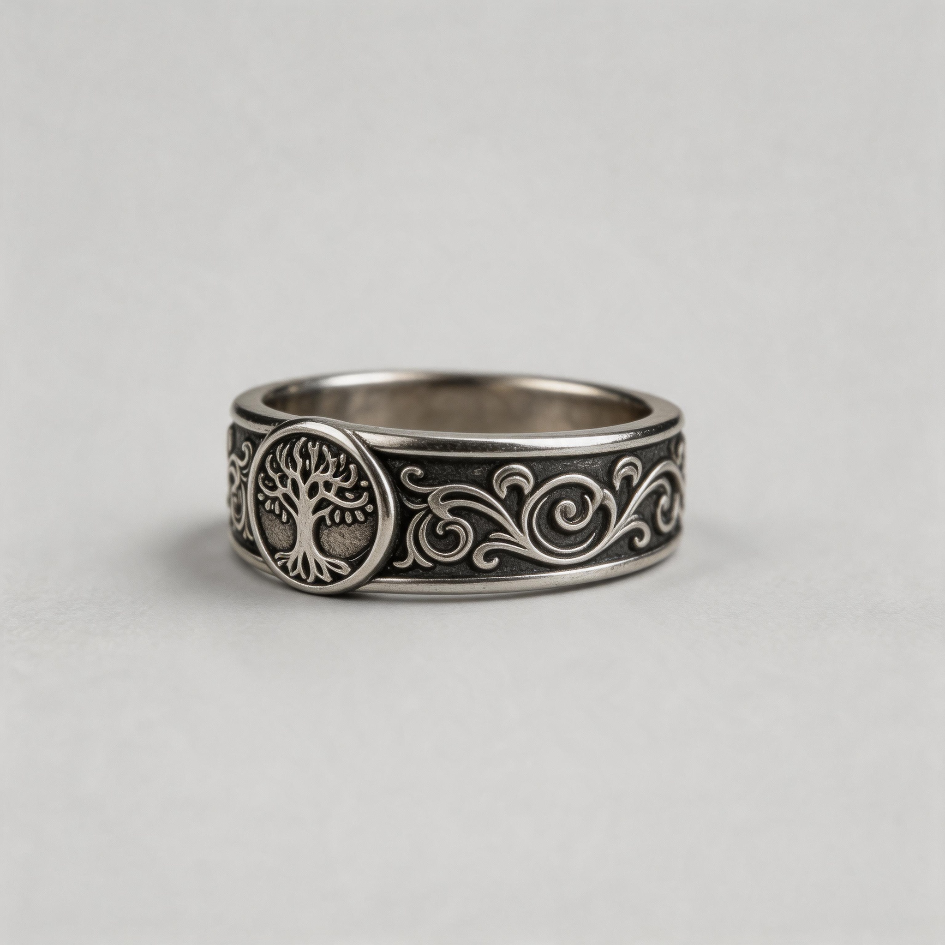 YGGDRASIL CHRONICLE — Celtic Tree of Life Oxidized Silver Band