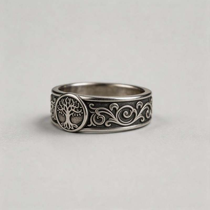 YGGDRASIL CHRONICLE — Celtic Tree of Life Oxidized Silver Band