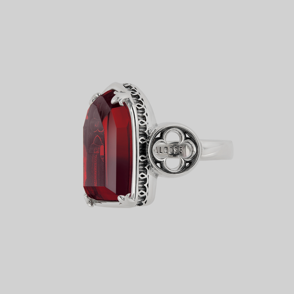 ALTAR. Gothic Arch Red Glass Ring - Silver