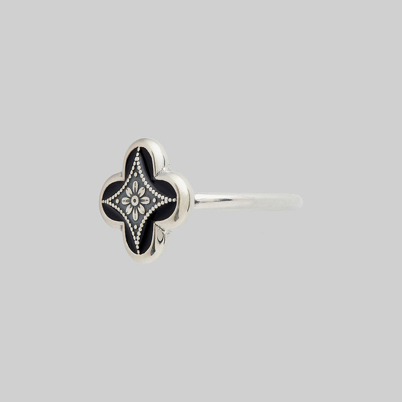 ANNIE. Tudor Crest Black Enamel Ring - Silver