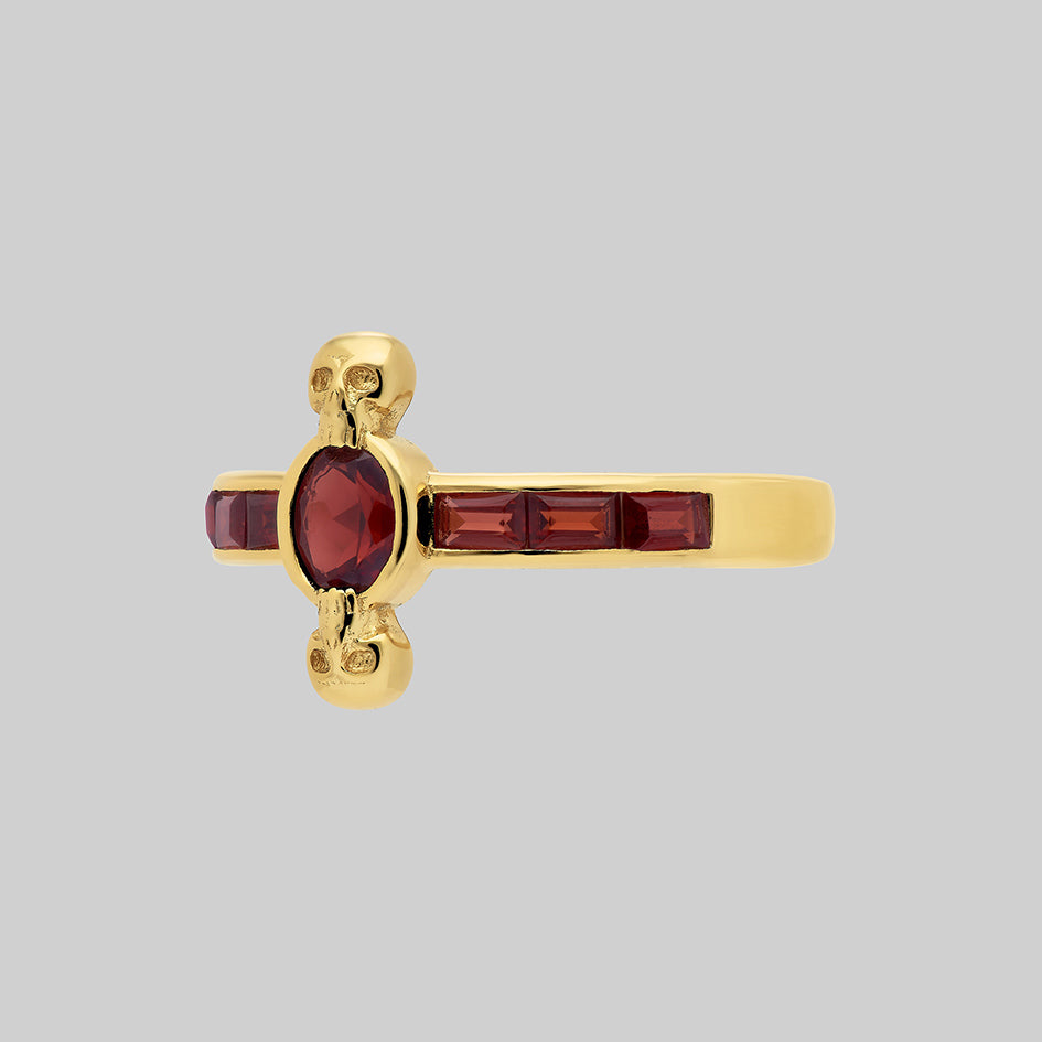 CALVARIA. Skull Set Garnet Ring - Gold