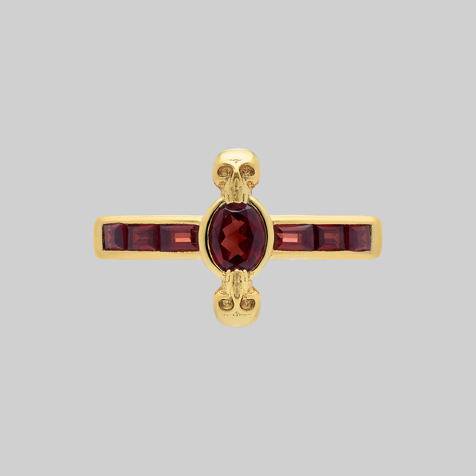 CALVARIA. Skull Set Garnet Ring - Gold