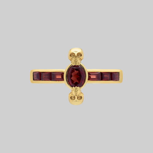 CALVARIA. Skull Set Garnet Ring - Gold