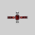 CALVARIA. Skull Set Garnet Ring - Silver