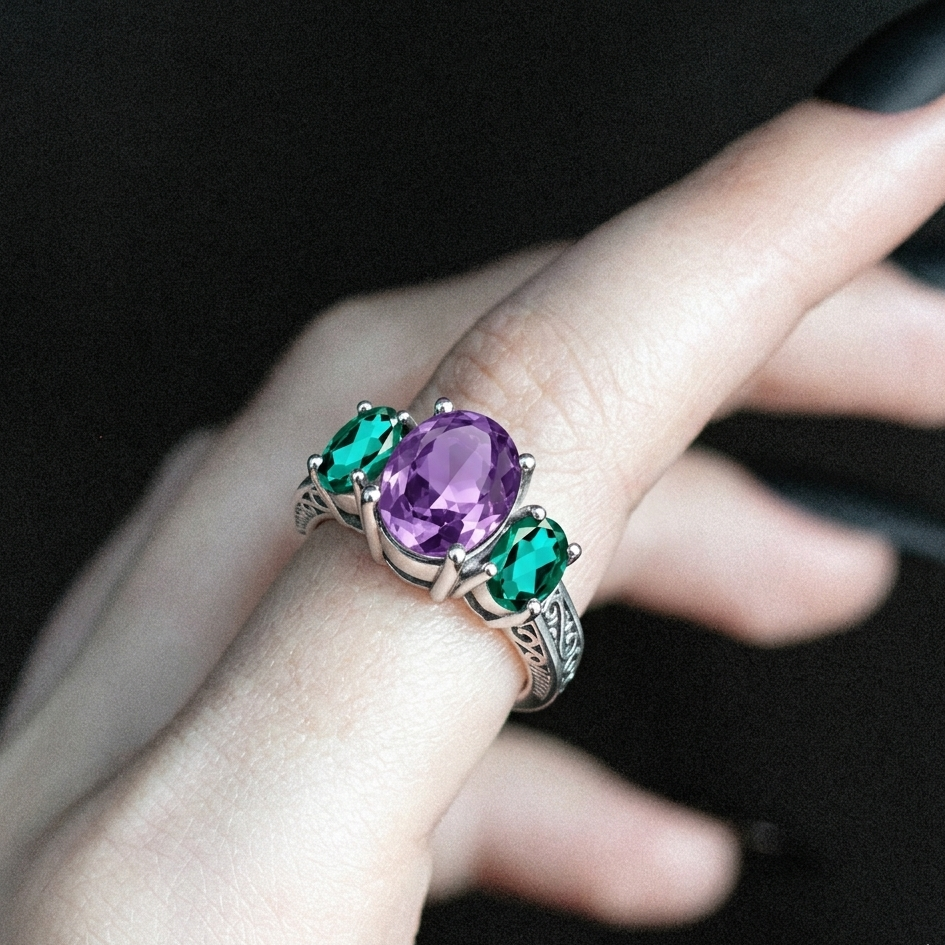 CRIMSON NOCTURNE. Onyx & Garnet Ring - Silver test