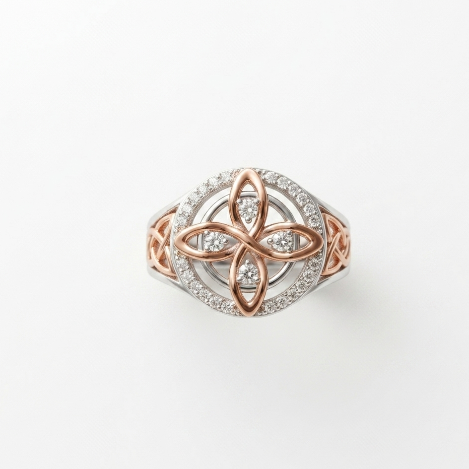 CELESTIL LABYRINTH.Celtic Knot Two-Tone S925 Sterling Silver Ring