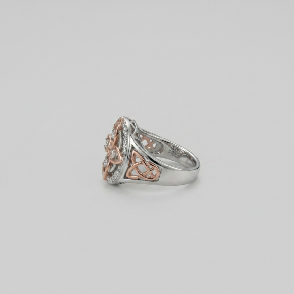 CELESTIL LABYRINTH.Celtic Knot Two-Tone S925 Sterling Silver Ring