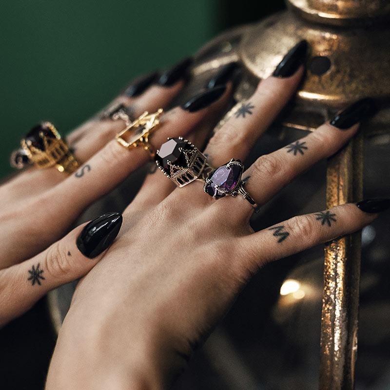 MALEFICENT. Amethyst CZ Gothic Ring - Silver