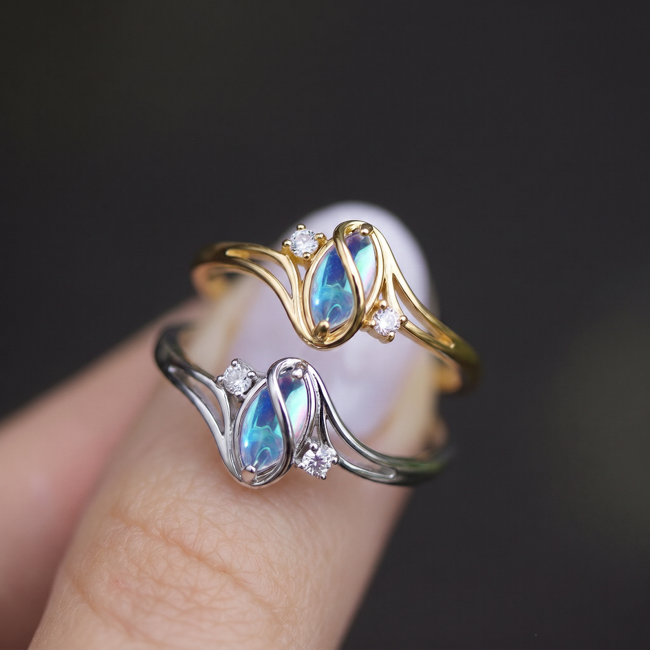MOONLIT TIDE. Opal  Marquise  Ring - Silver