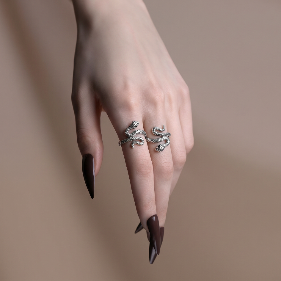 EDEN SERPENT. Textured Ouroboros  Ring-Silver