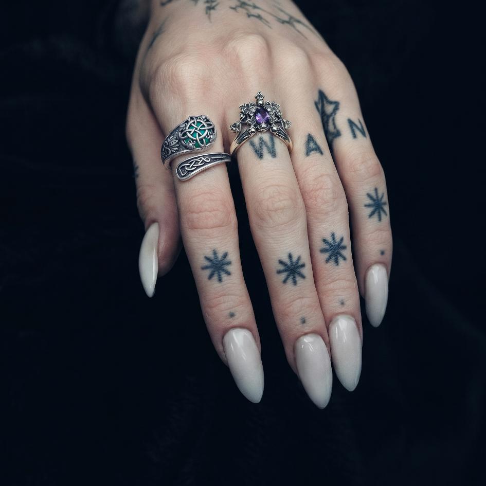 MOSS TALISMAN. Gothic Celtic Knot & Ethereal Turquoise Open S925 Ring