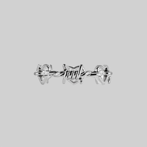 BOUND. Hearts & Barbed Wire Band Ring - Silver