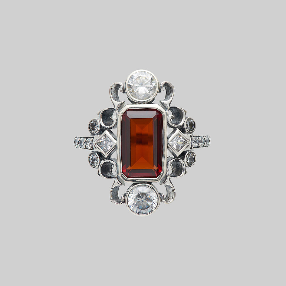 TAUNT. Thorn & Garnet Cocktail Ring - Silver