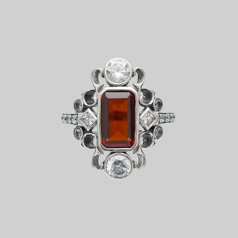 TAUNT. Thorn & Garnet Cocktail Ring - Silver