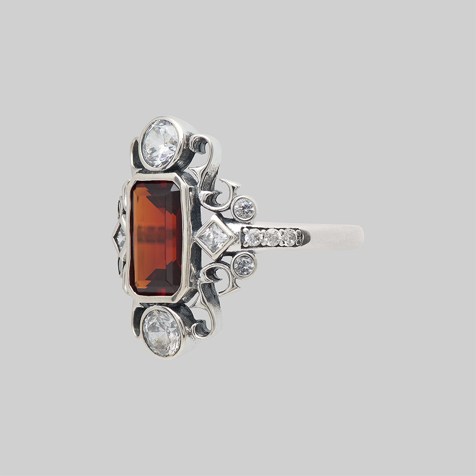 TAUNT. Thorn & Garnet Cocktail Ring - Silver