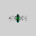REVIVAL. Green CZ Thorn Band Ring - Silver