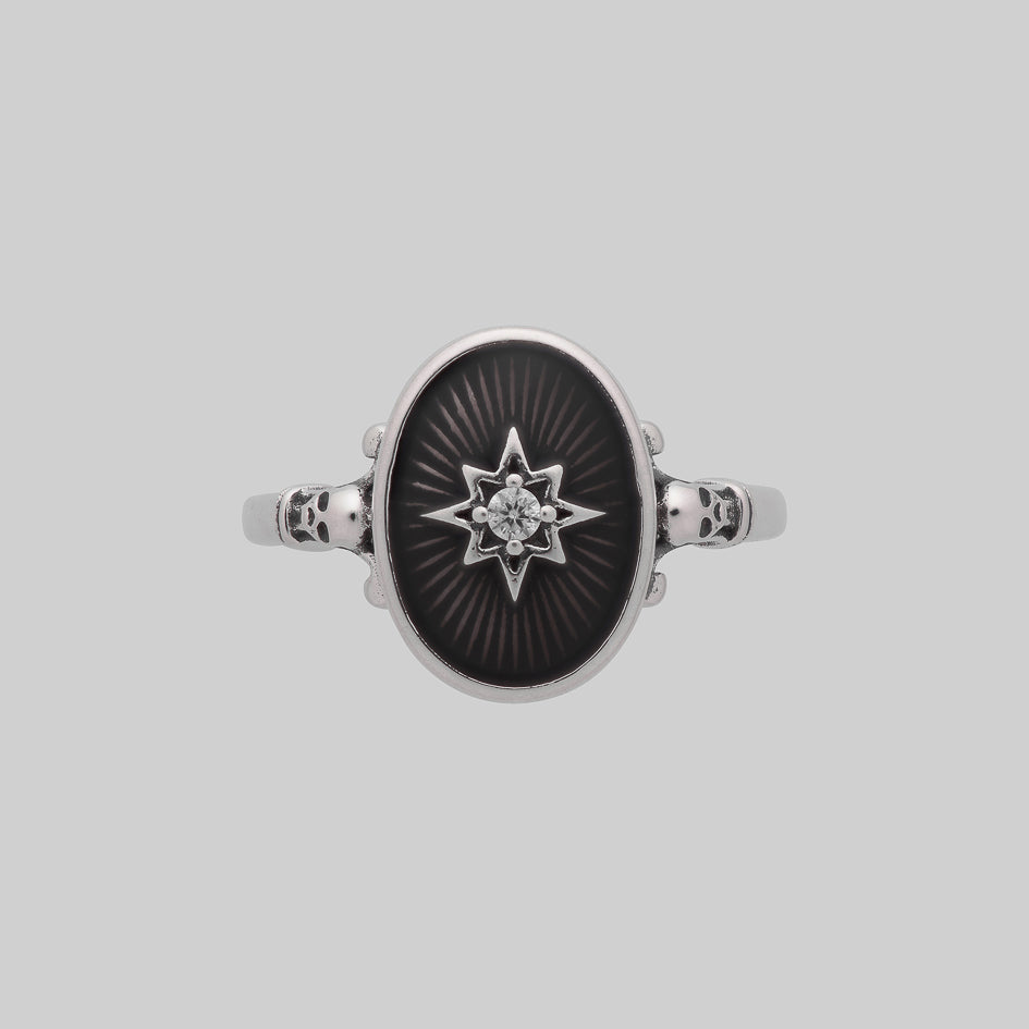 THE HEREAFTER. Black Enamel Oval Ring - Silver