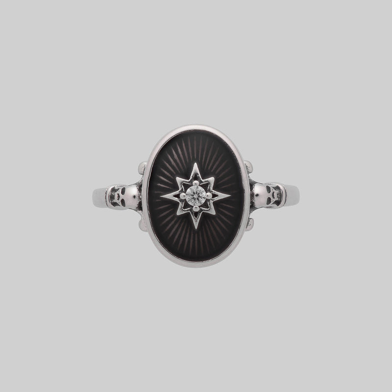 THE HEREAFTER. Black Enamel Oval Ring - Silver