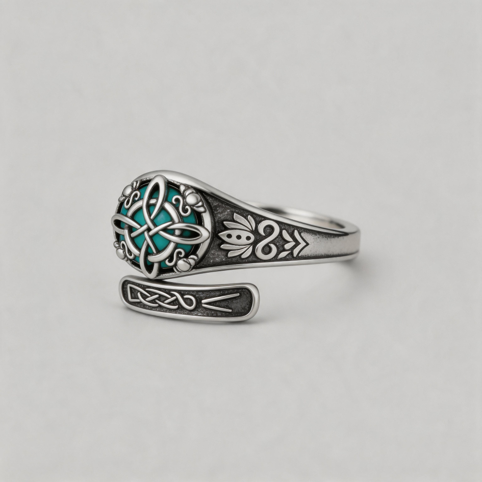 MOSS TALISMAN. Gothic Celtic Knot & Ethereal Turquoise Open S925 Ring