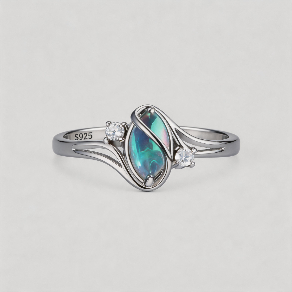 MOONLIT TIDE. Opal  Marquise  Ring - Silver