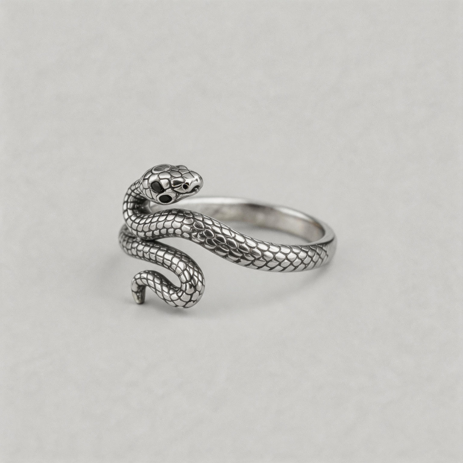 EDEN SERPENT. Textured Ouroboros  Ring-Silver
