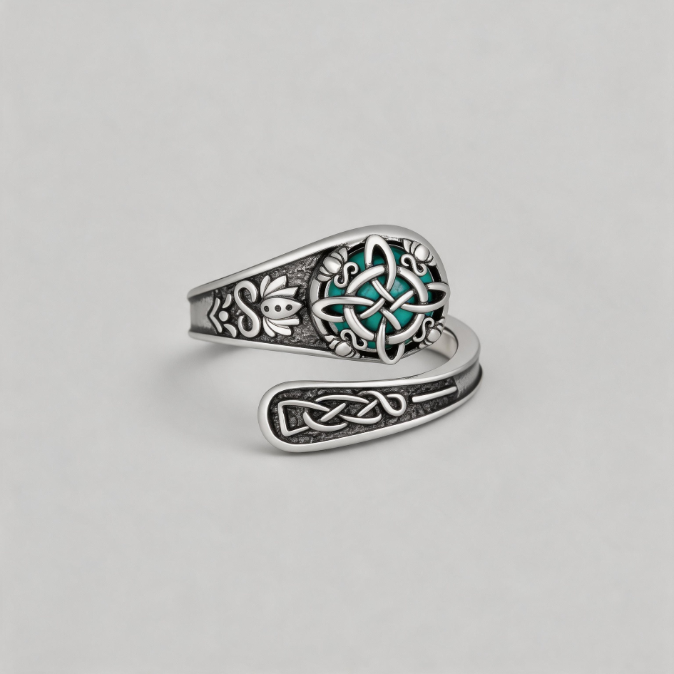 MOSS TALISMAN. Gothic Celtic Knot & Ethereal Turquoise Open S925 Ring