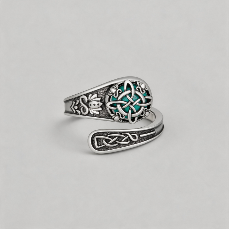 MOSS TALISMAN. Gothic Celtic Knot & Ethereal Turquoise Open S925 Ring
