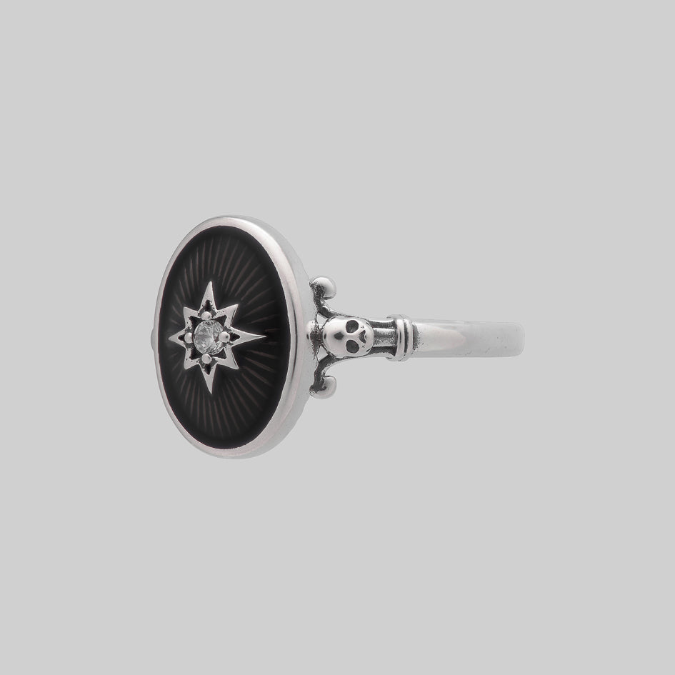 THE HEREAFTER. Black Enamel Oval Ring - Silver
