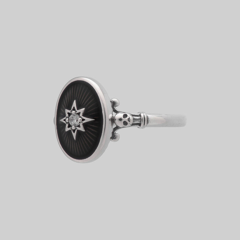 THE HEREAFTER. Black Enamel Oval Ring - Silver