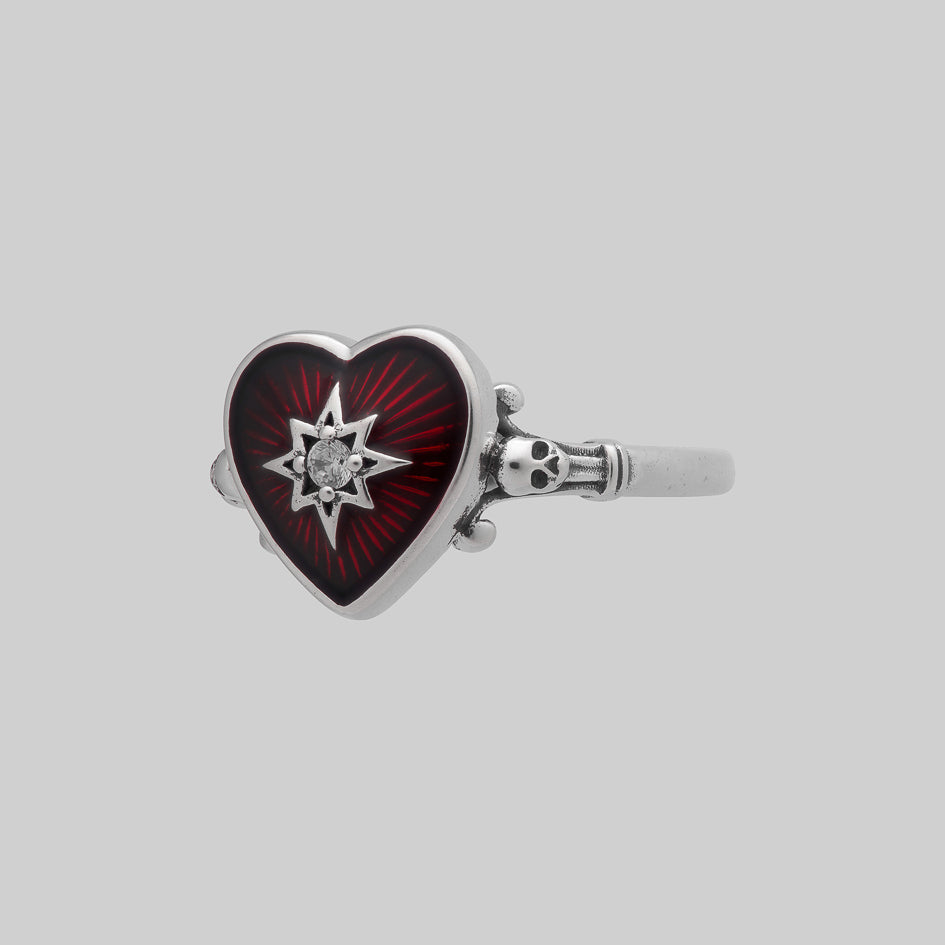 FOREVER YOURS. Red Enamel Heart Ring - Silver