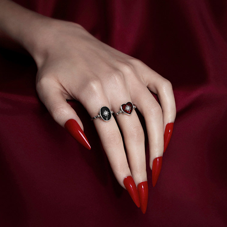 FOREVER YOURS. Red Enamel Heart Ring - Silver