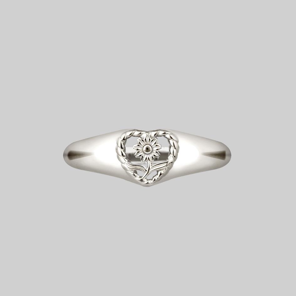 APRIL. Sunflower Heart Ring - Silver