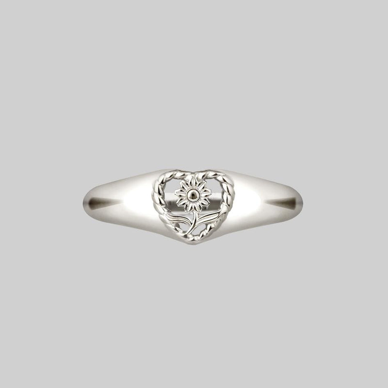 APRIL. Sunflower Heart Ring - Silver